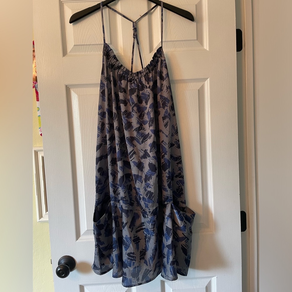 LYS Size 1X Blue Printed Spaghetti Strap Cami Dress
